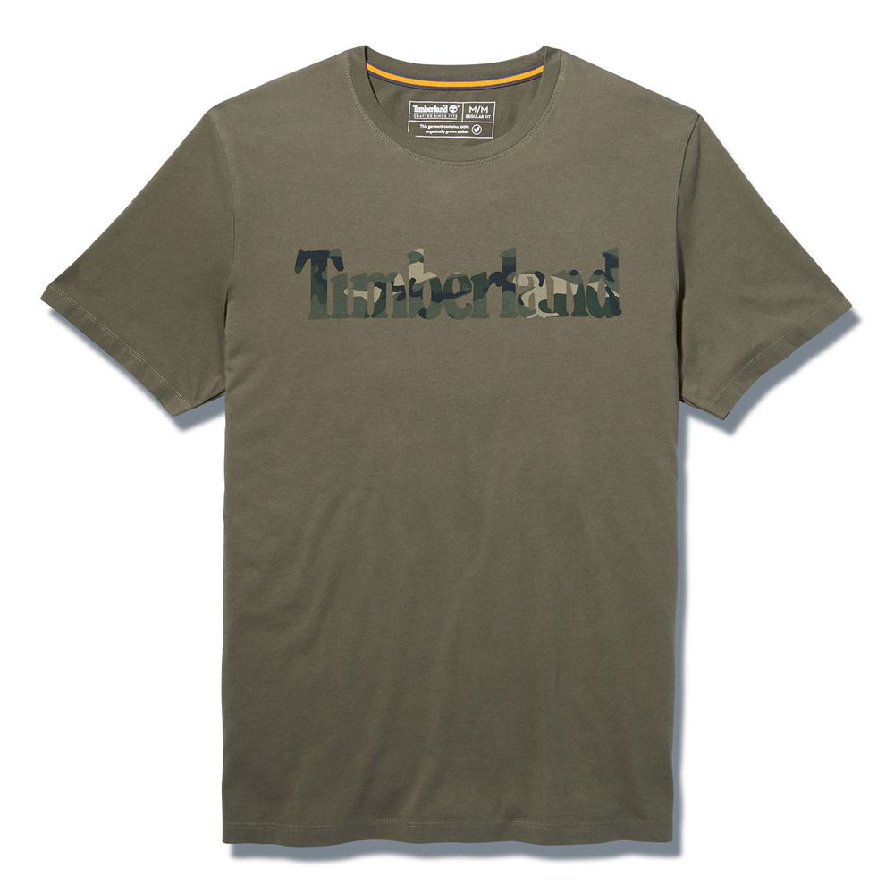 Camisetas Timberland Argentina Hombre - Kennebec River Camo-Logo - Verde Oliva - ZYVXTA-351